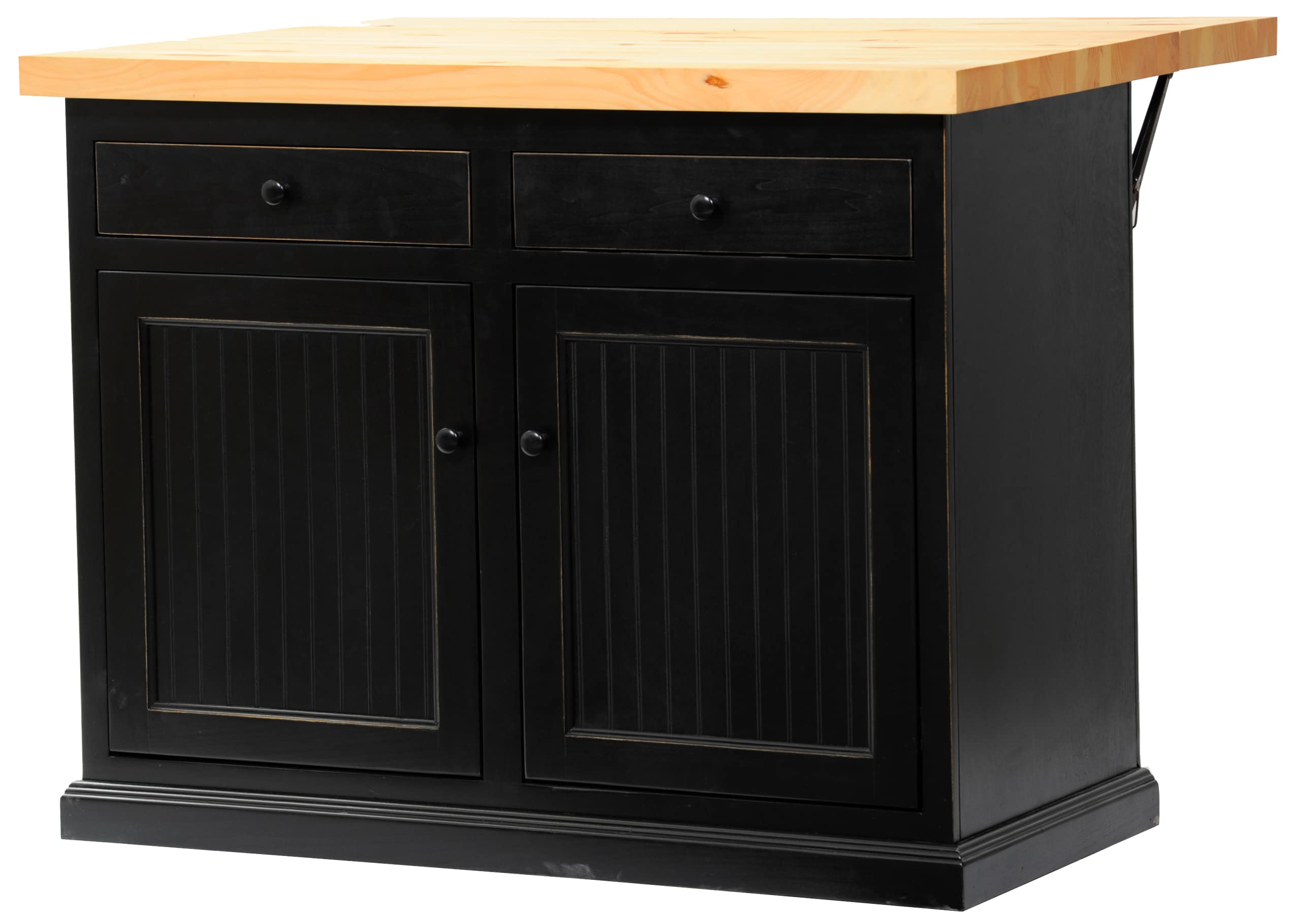 Antique Black Poplar Kitchen Island with Flip-Up Pine Top - Perfect for Small Kitchens, Breakfast Bars & Extra Counter Space