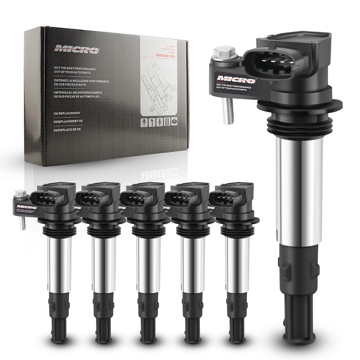 6-Piece Ignition Coil Pack Set Compatible with 2004-2009 Cadillac CTS/STS/SRX, Chevy Traverse, Buick Enclave/LaCrosse/Rendezvous, Saab 9-3, GMC Acadia, Saturn Outlook - UF375 Replacement Parts - Improve Engine Performance & Fuel Efficiency