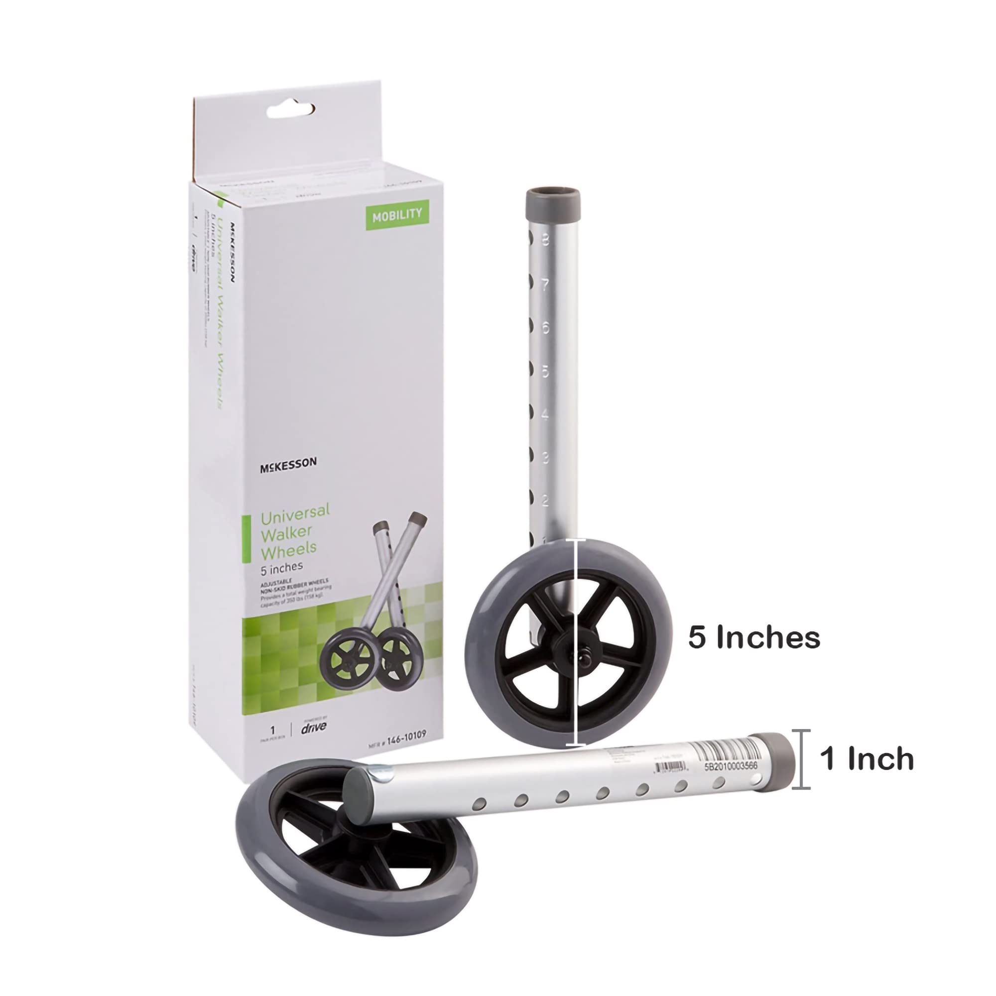 McKesson Universal Walker Wheels - Adjustable 5-Inch Caster Wheels (25 Pairs) - Ideal for Mobility Walkers, Rollators, and Medical Equipment Replacement