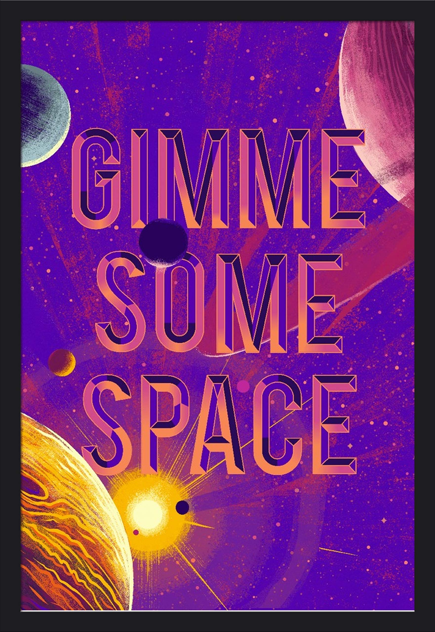 Because, Science Collection - Solar System Planets Art Print (24x36 Giclee, Gallery Framed in Black Wood) | Space-Themed Wall Decor for Home, Office & Classroom