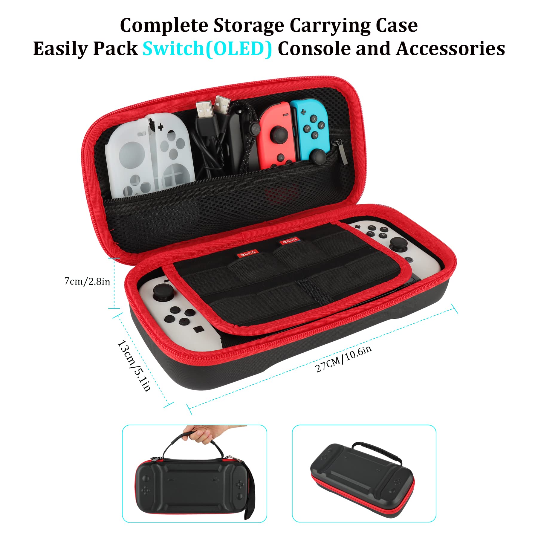 Nintendo Switch OLED Model (2021) Accessories Bundle - 23-in-1 Family Party Kit with Carrying Case, Joy-Con Charging Dock, Grips, Covers, Steering Wheels, Mount & Screen Protectors - Perfect for Gaming Parties, Travel & Home Entertainment
