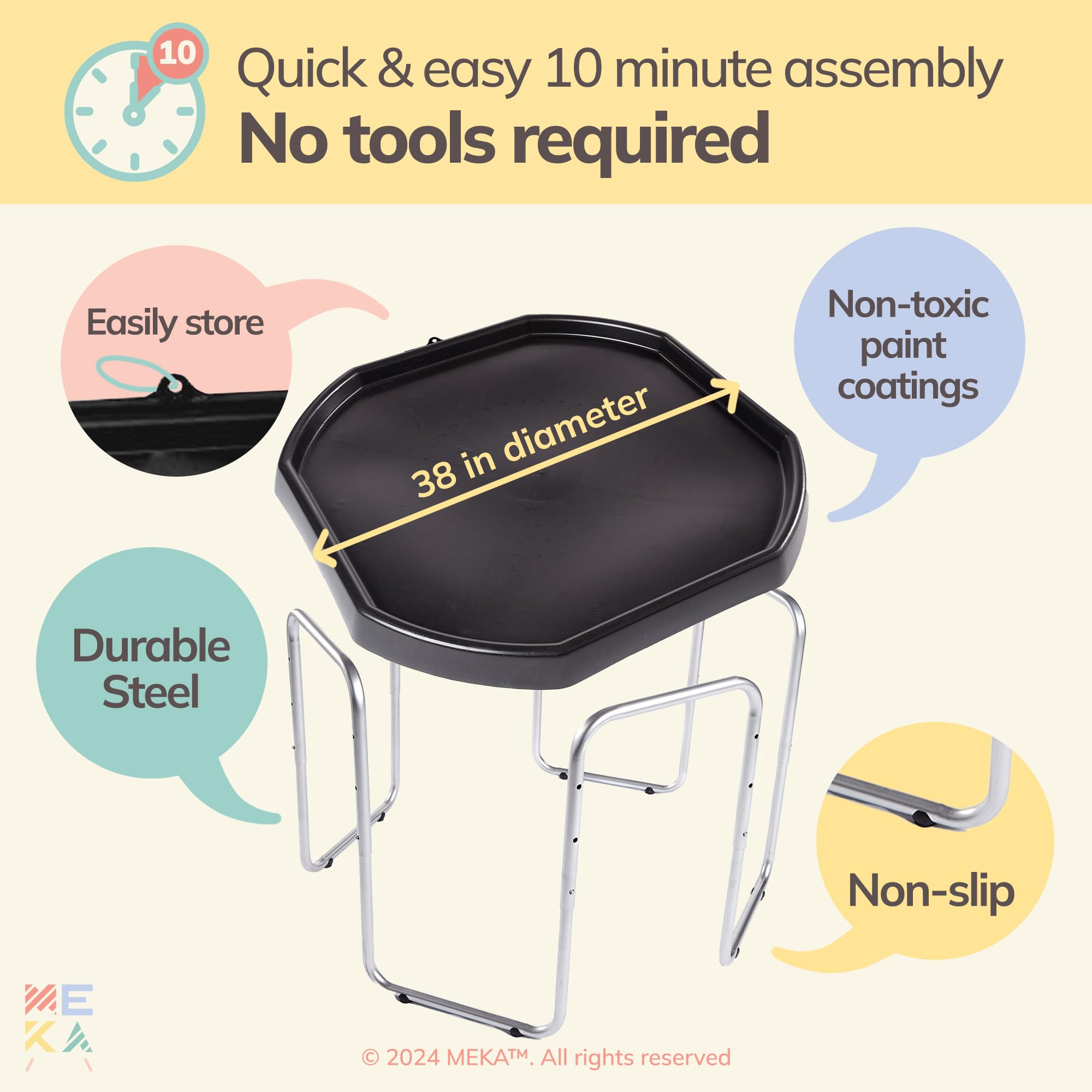MEKA Large Black Tuff Tray Set with Stand - Sensory Play Tray for Toddlers, Sand & Water Table for Outdoor/Indoor Play - Durable Kids Activity Tray for Sand, Water, Messy Play & Learning Activities
