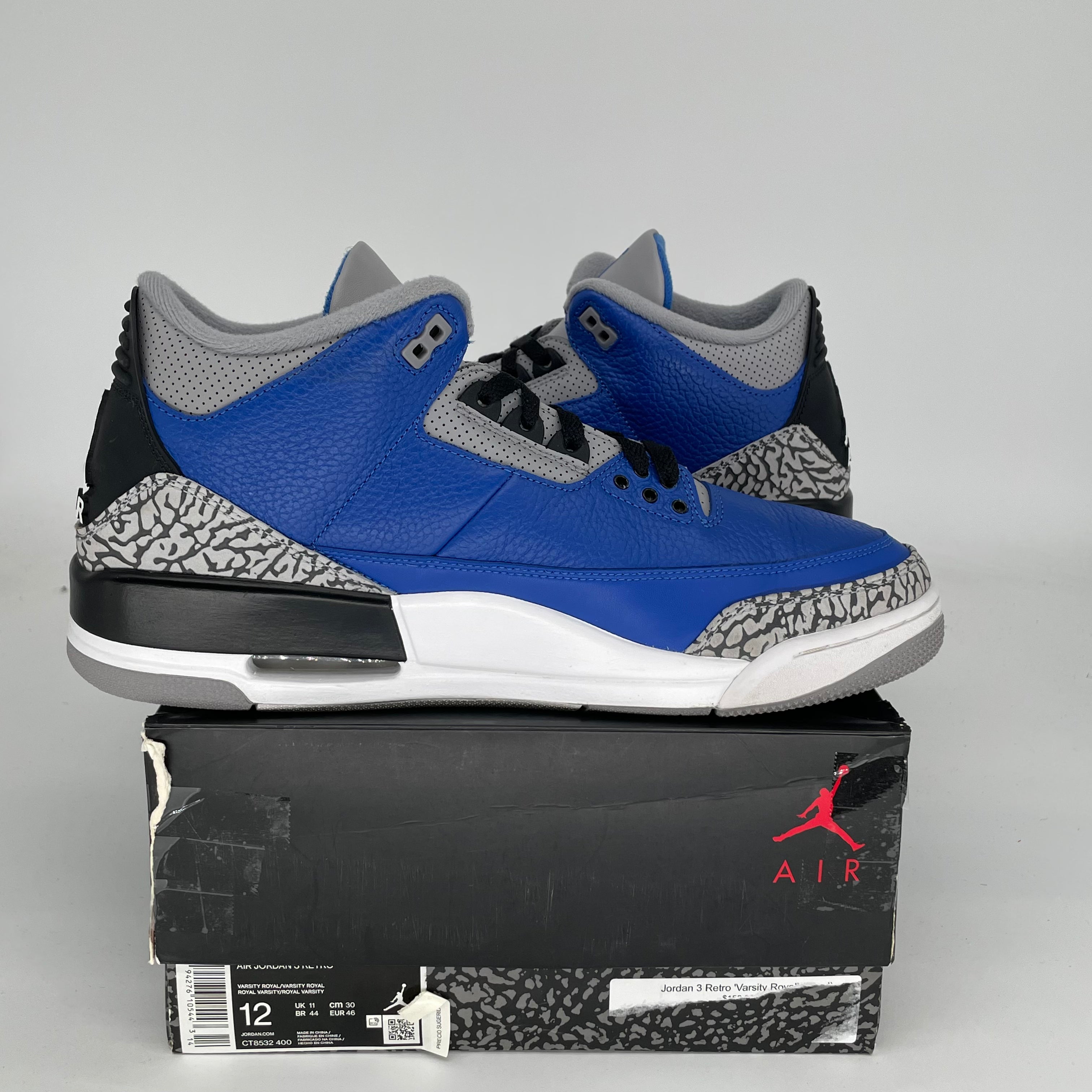AIR JORDAN 3 VARSITY ROYAL CEMENT Men's Basketball Shoes - Size 12 (CT8532-400) | Retro Sneakers for Casual Wear & Street Style