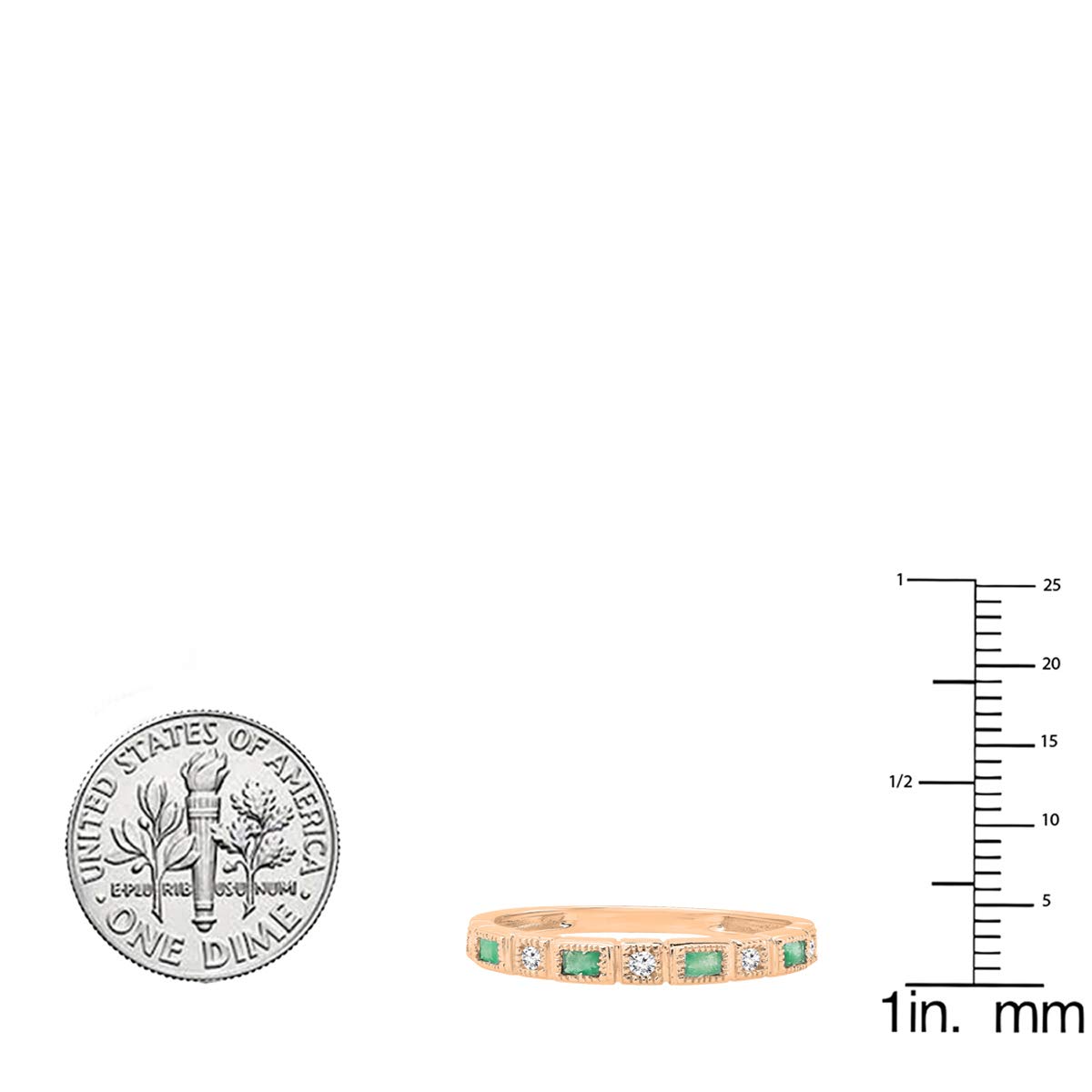 10K Solid Gold Baguette Emerald & Round White Diamond Women's Anniversary Wedding Band – Perfect for Bridal Jewelry, Engagement Rings, and Special Occasion Gifts