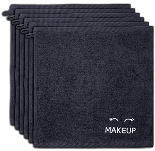 Bleach Safe Black Makeup Towels | Ultra Soft Luxury Cotton Face Washcloths for Makeup Removal | 6 Pack | Perfect for Daily Skincare, Travel & Spa Use