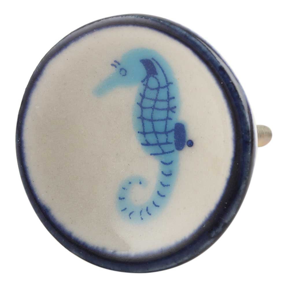 IndianShelf 16-Piece Ceramic Turquoise Sea Horse Drawer Knobs - Luxury Cabinet Hardware for Kitchen, Dresser & Furniture (Perfect for Coastal, Nautical & Boho Home Decor)