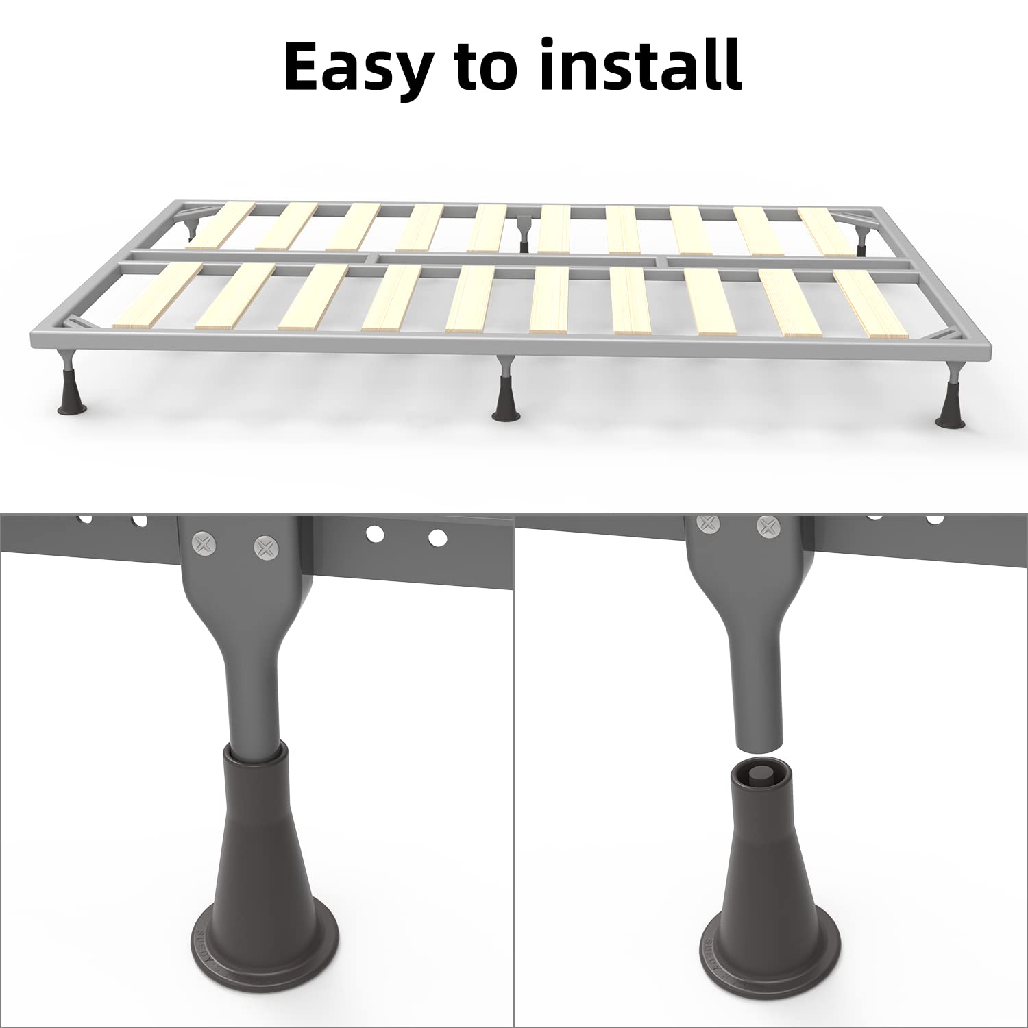 6 Pcs Tall Sturdy Cone Shaped Bed Frame Legs - Heavy Duty Plastic Bed Risers to Replace Wheels & Casters - Perfect for Raising Beds, Sofas & Furniture for Extra Storage Space
