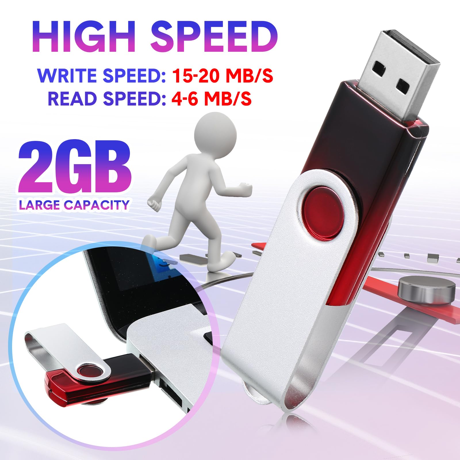 Aoriher 20 Pack 2GB USB Flash Drives - Gradient Colors with Lanyards for Data Storage & File Sharing - Office & School Use