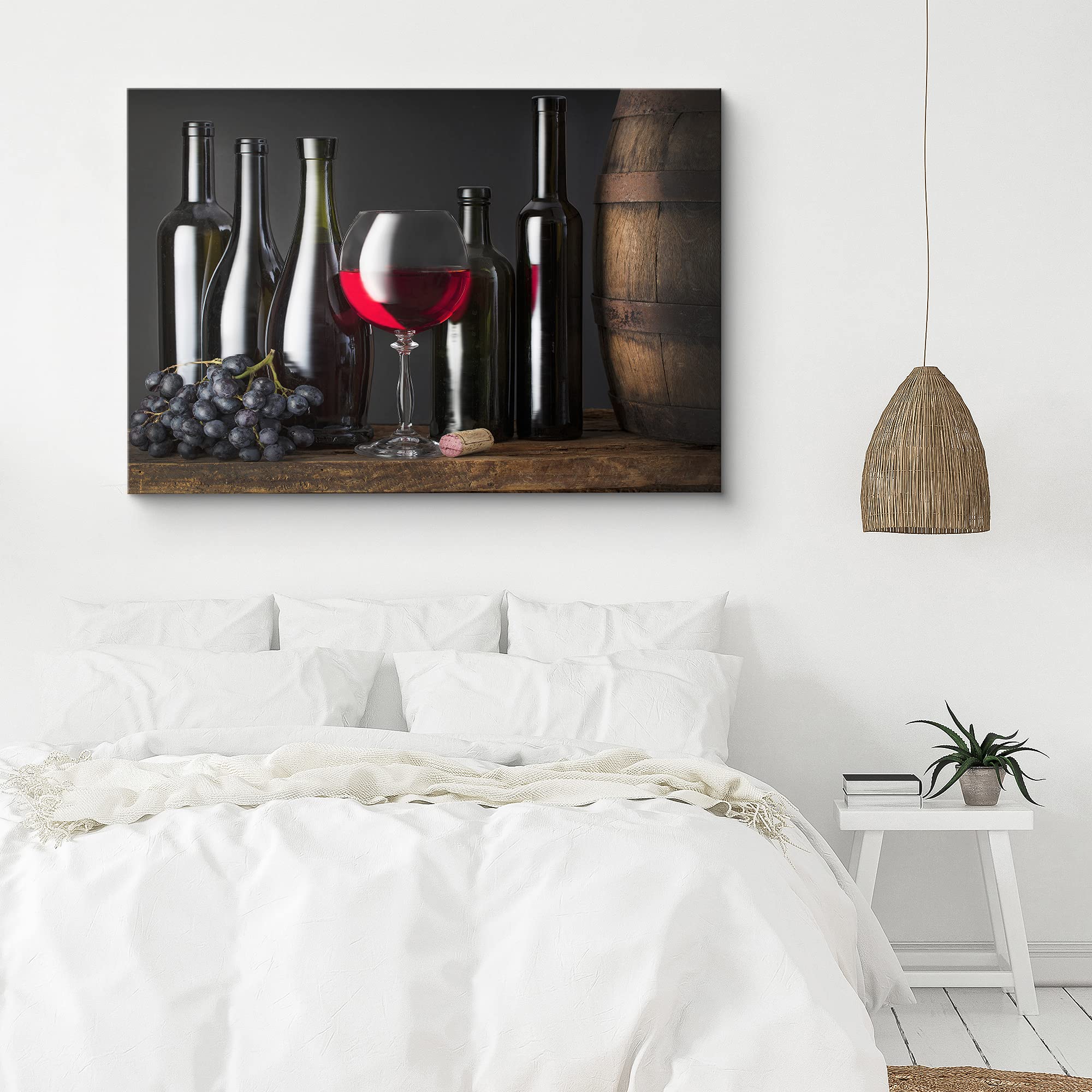 Red Wine Bottles & Purple Grapes Canvas Print Wall Art - Modern Chic Scenic Photography for Living Room, Bedroom, Office Decor - 32x48 Inch Ultra HD Home Decoration | Perfect for Wine Bars, Dining Rooms & Gift Giving