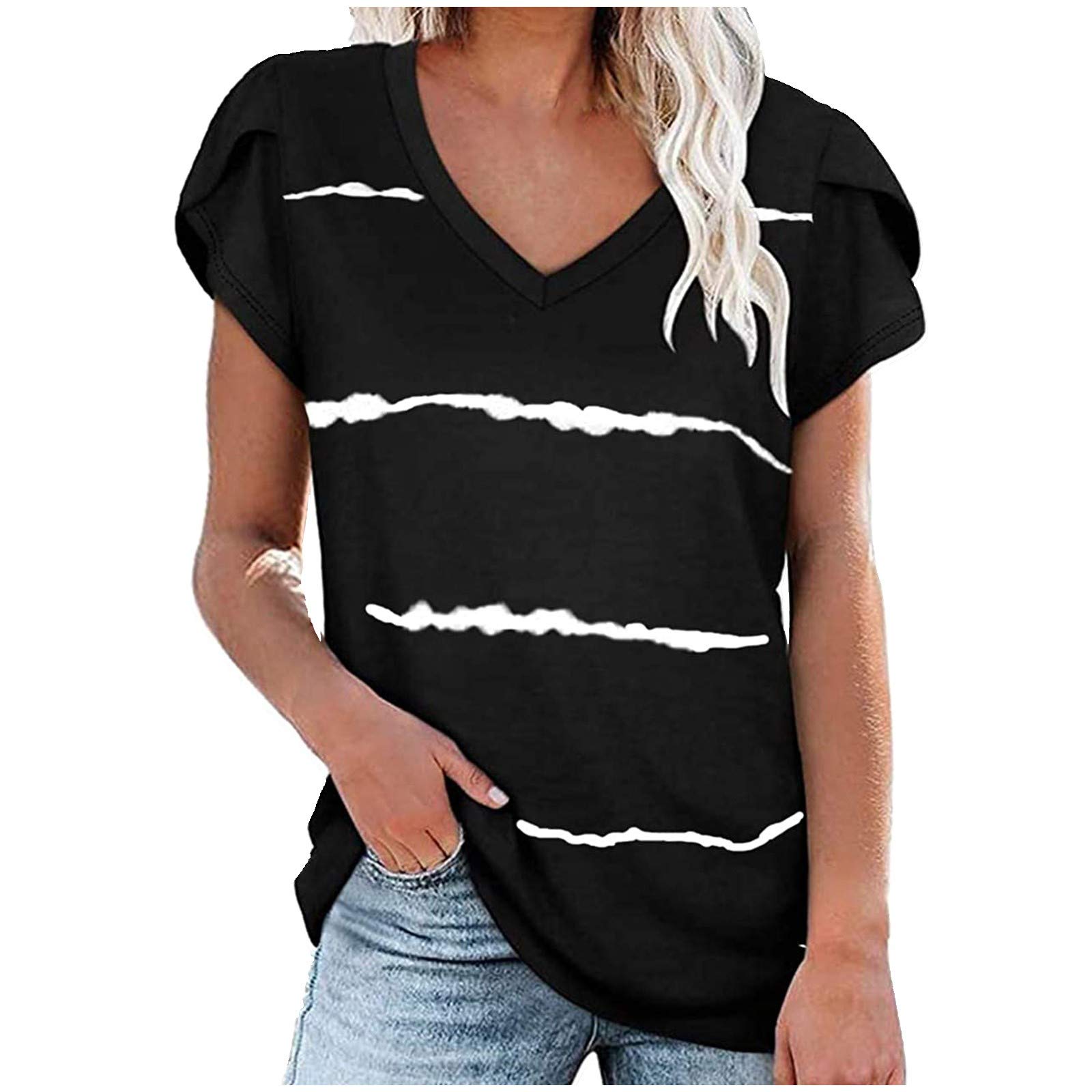 Women's Cute Petal Sleeve Scoop Neck T-Shirt with Front Cutout - Floral Ruched Blouse for Summer Casual & Dressy Outfits | Perfect for Date Nights, Office Wear & Weekend Brunch