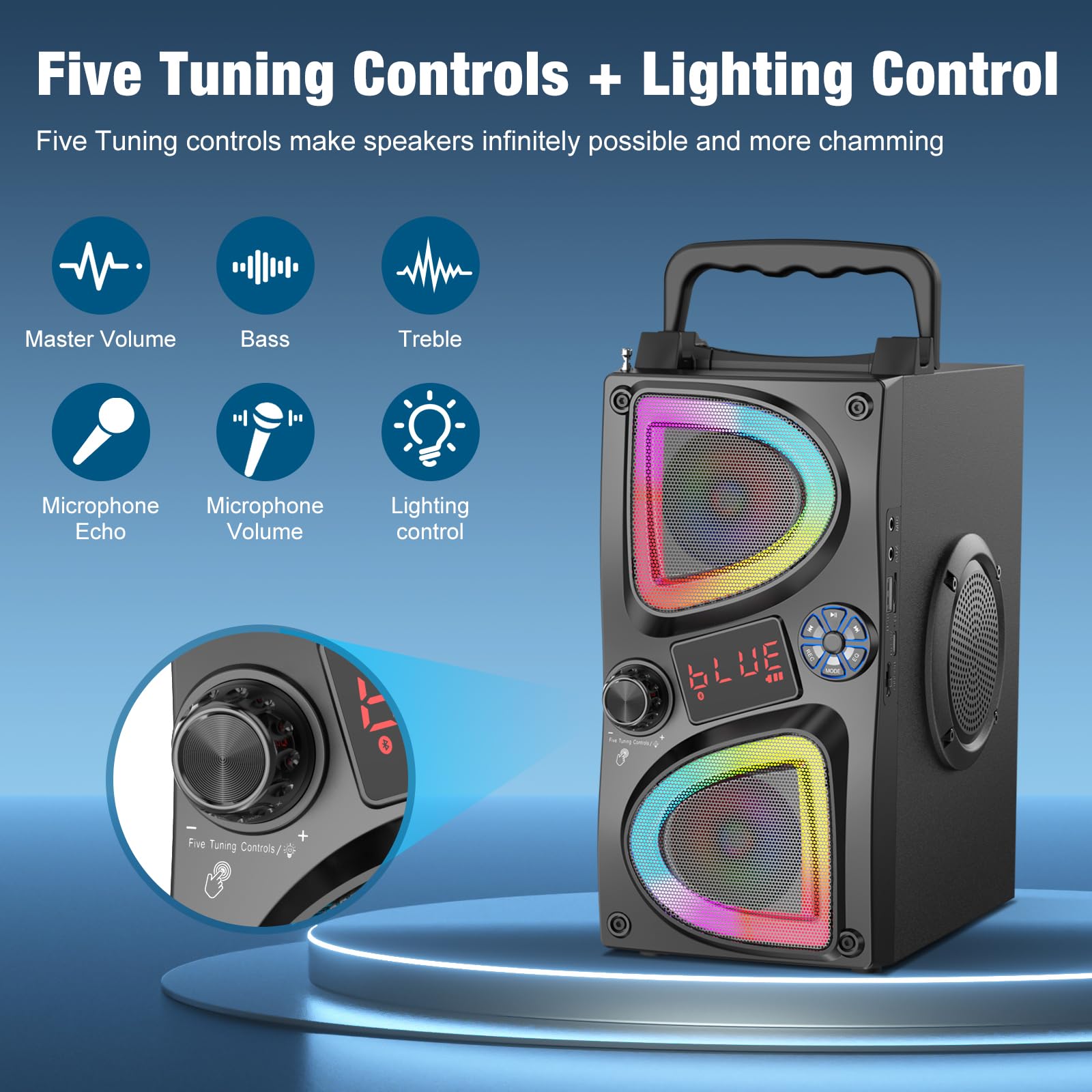Portable Bluetooth Karaoke Machine with 2 Wireless Microphones & LED Lights - Singing Speaker for Kids & Adults - Perfect for Home Parties, Birthdays & Family Gatherings - Compatible with All Smartphones