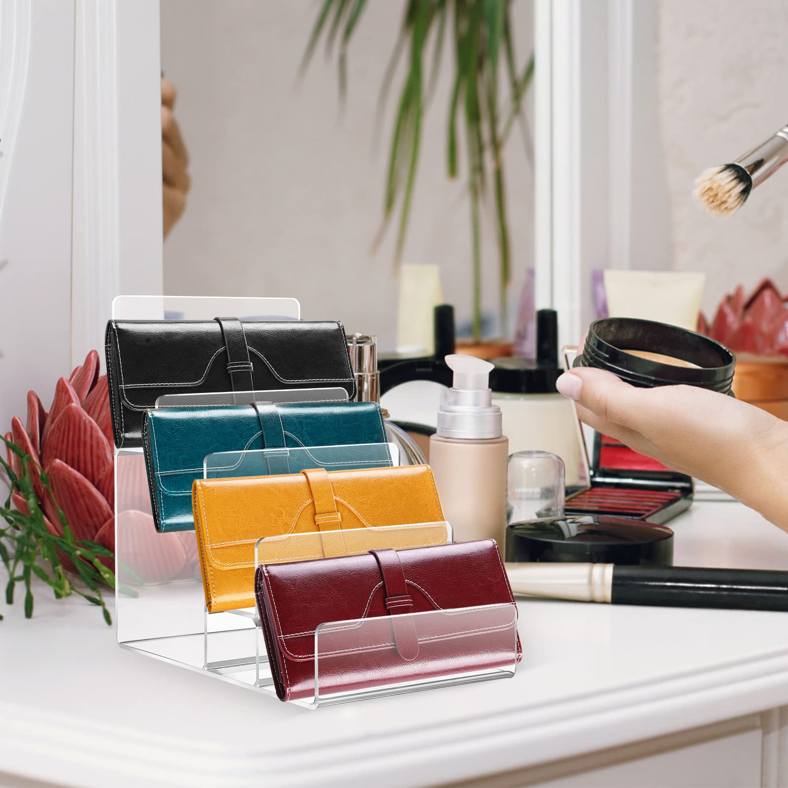 4-Tier Clear Acrylic Display Risers Stand - 2PCS Large Perfume Organizer & Wallet Display Shelf - Versatile Purse Handbag Organizer for Figures, Cosmetics & Retail Displays - Perfect for Bathroom Counter, Dresser Top or Store Showcase