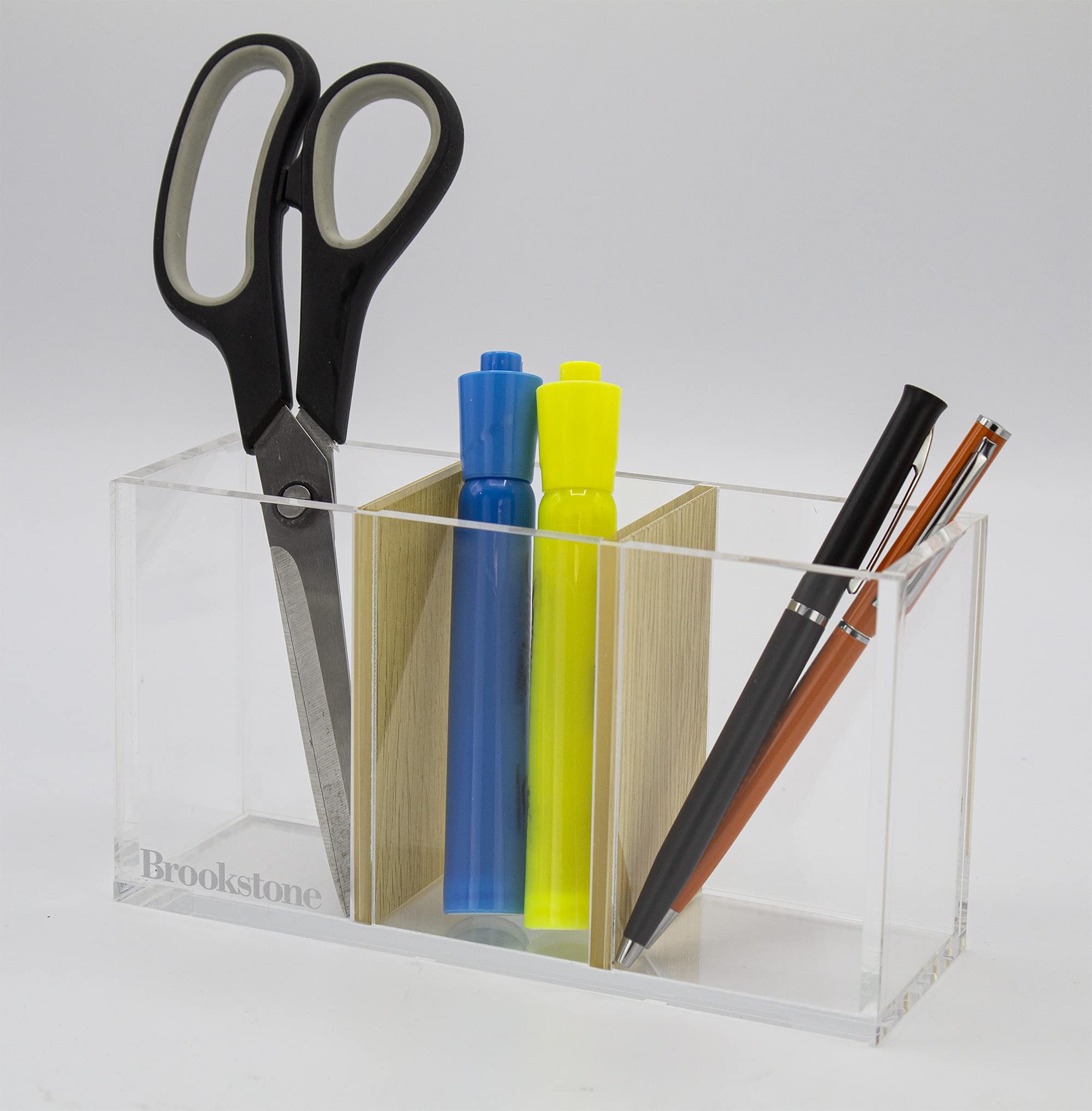 BROOKSTONE Acrylic Desk Organizer with Removable Dividers - Modern Office & Makeup Storage Solution for Desk Accessories, Cosmetics, Stationery | Perfect for Home Office, Vanity Table & Workspace Organization