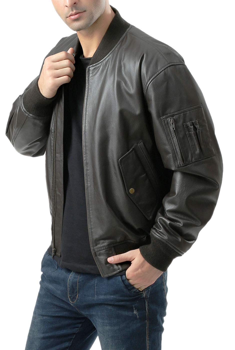 Premium Men's MA-1 Leather Bomber Jacket - Genuine Leather Flight Jacket for Men (Big & Tall Sizes Available) - Perfect for Aviation, Motorcycle Riding & Casual Winter Wear