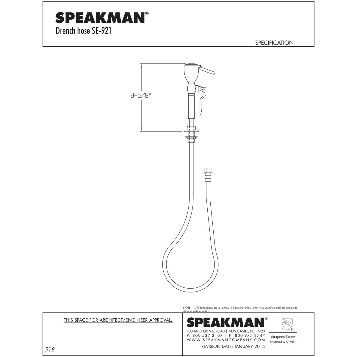 Speakman SE 921 Drench Hose - High Pressure Shower Head with Adjustable Spray, Chrome Finish - Perfect for Bathroom, Spa, and Gym Use