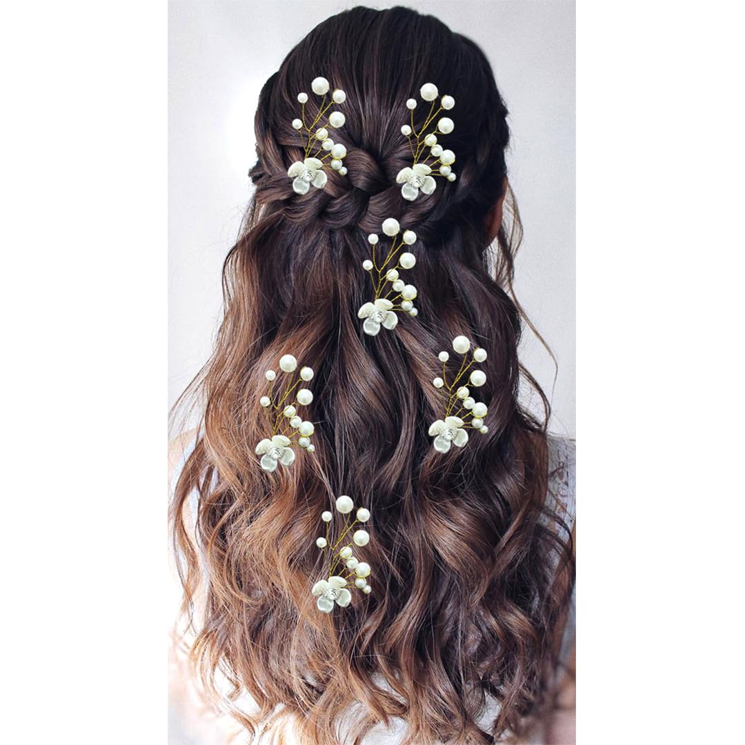 Ansh Elegant Floral Hair Clips with Big Stones & Pearls | Women's Metal Hair Pins & Juda Clips | Hair Accessories for Women & Girls (Set of 2371 & 2372) | Perfect for Weddings, Parties & Everyday Style
