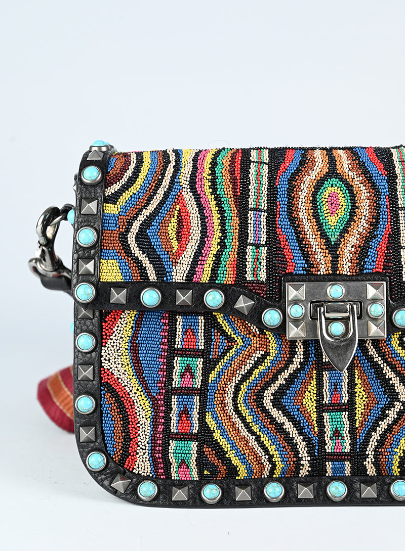 Valentino Rockstud Beaded Guitar Bag - Luxury Crossbody Purse for Women | Perfect for Parties, Dates & Evening Events