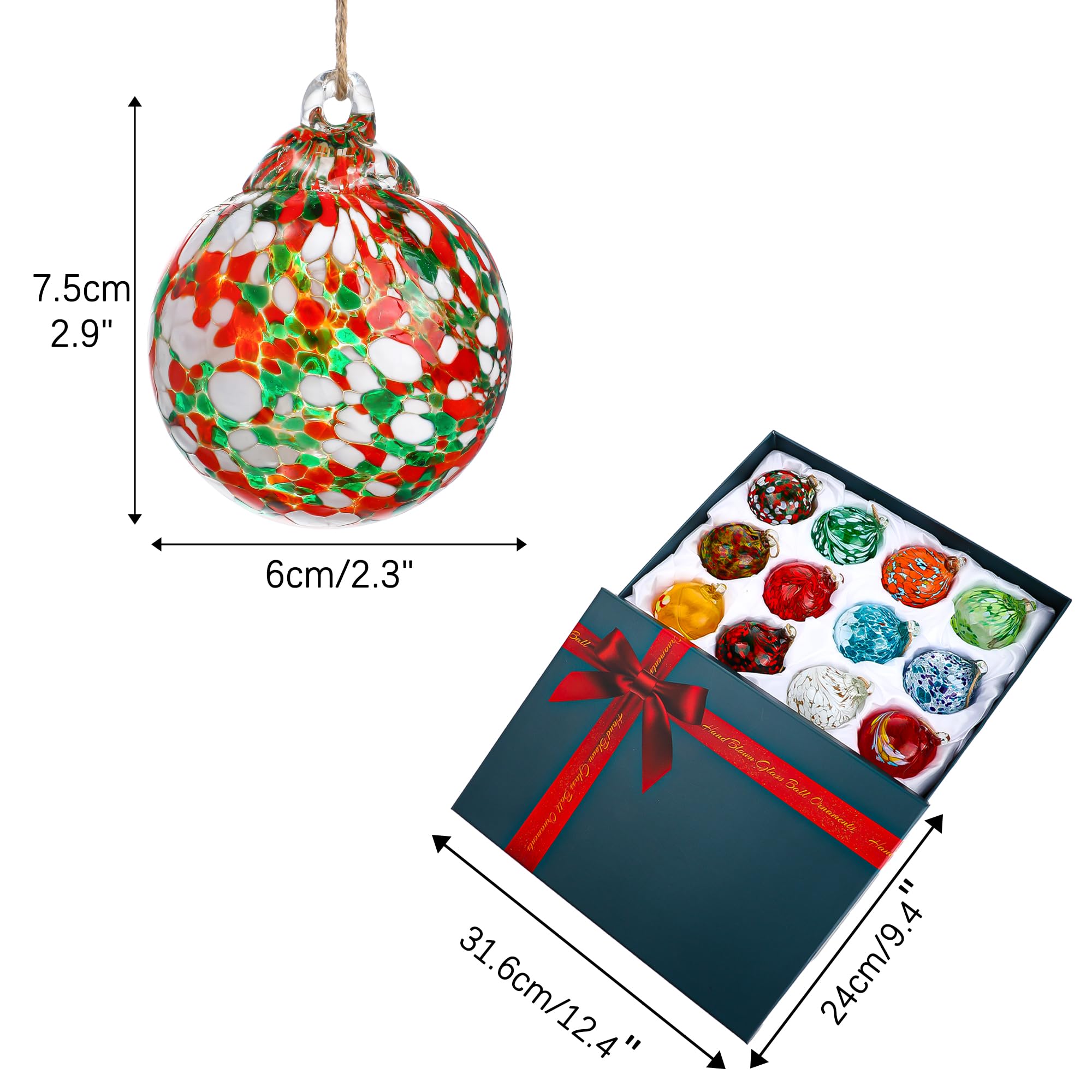 Set of 12 Hand-Blown Glass Ornaments - Hanging Gazing Balls & Witches Balls for Outdoor Patio, Garden, and Yard Decor | Perfect for Christmas, Halloween, and Year-Round Home Decoration