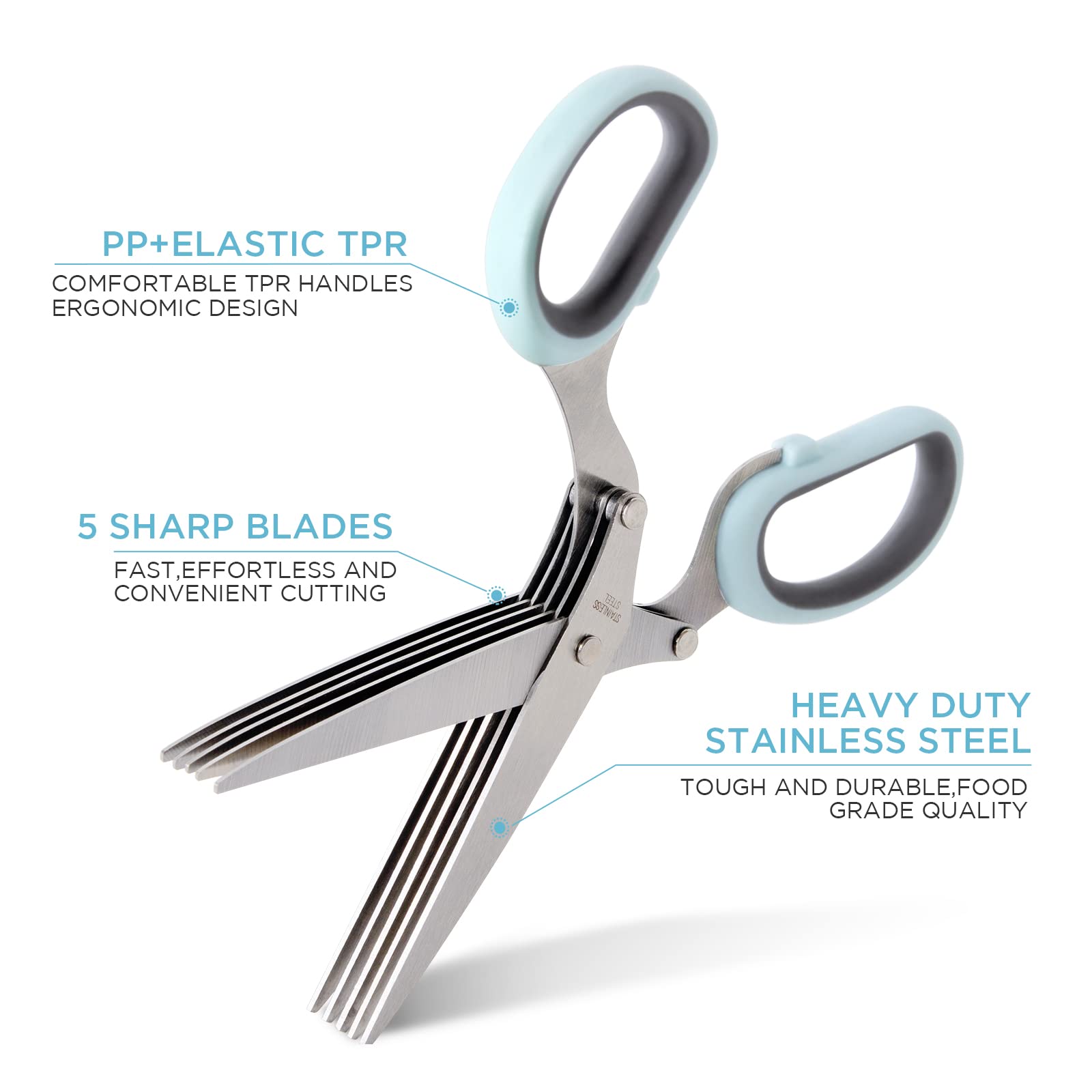 5-Blade Herb & Salad Scissors with Protective Cover - Multi-Blade Kitchen Shears for Chopping Herbs, Vegetables, Lettuce - Perfect for Meal Prep, Salad Making & Garnishing