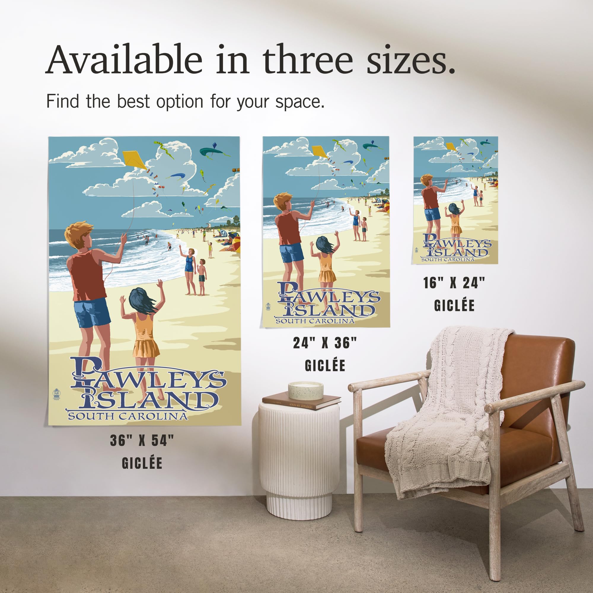 Lantern Press 16x24 Inch Giclee Art Print - Pawleys Island South Carolina Coastal Kite Flyers Wall Decor | Perfect for Beach House, Living Room & Office Decor