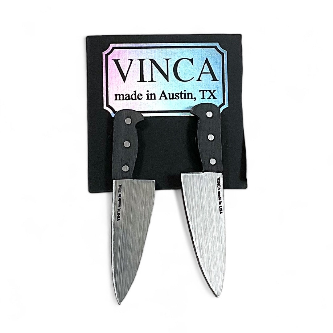 Chef's Knife Earrings 2 Inch - Silver & Black Stainless Steel Dangle Earrings for Cooking Enthusiasts | Perfect Gift for Chefs, Foodies & Kitchen Lovers