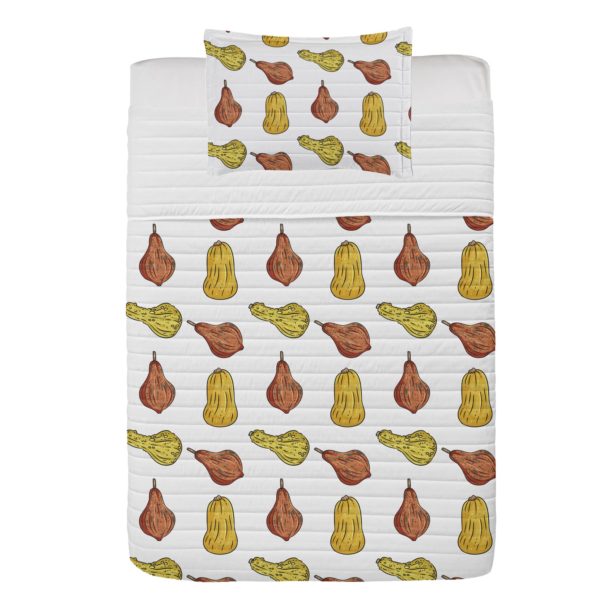 Ambesonne Pumpkin Microfiber Bedspread Set - Autumn Harvest Thanksgiving Decor with Pillow Sham & Comforter, Soft Twin Size Bedding in White Earth Yellow Rust - Perfect for Fall Seasonal Decor and Cozy Home Styling
