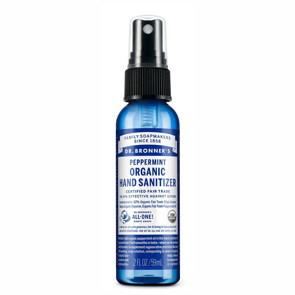 Dr. Bronner's Organic Peppermint Hand Sanitizer - USDA Certified Organic, Alcohol-Based, Moisturizing & Refreshing - Perfect for Travel, Office & On-the-Go Hygiene