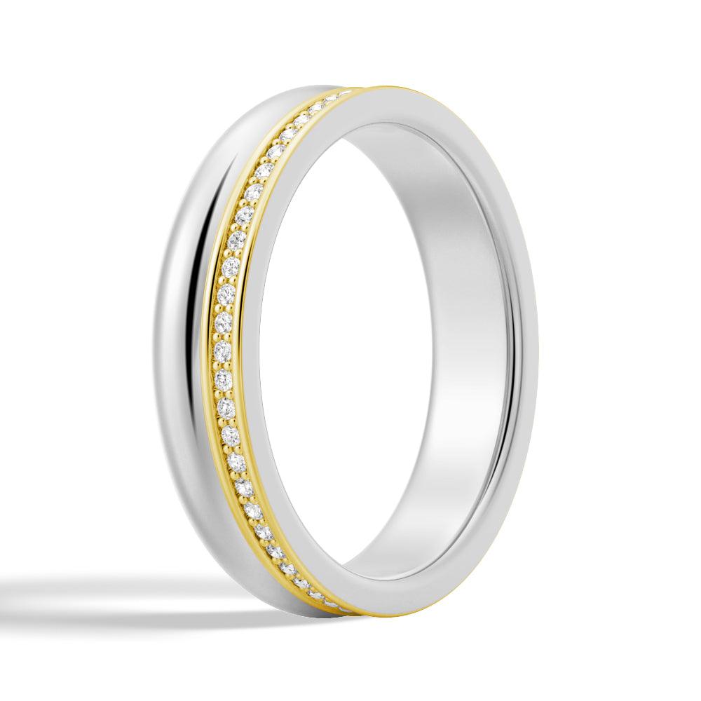 4.2mm Polished Two-Tone Wedding Band with Pave Edge - Elegant Bridal Ring for Women, Perfect for Engagement, Anniversary & Special Occasions