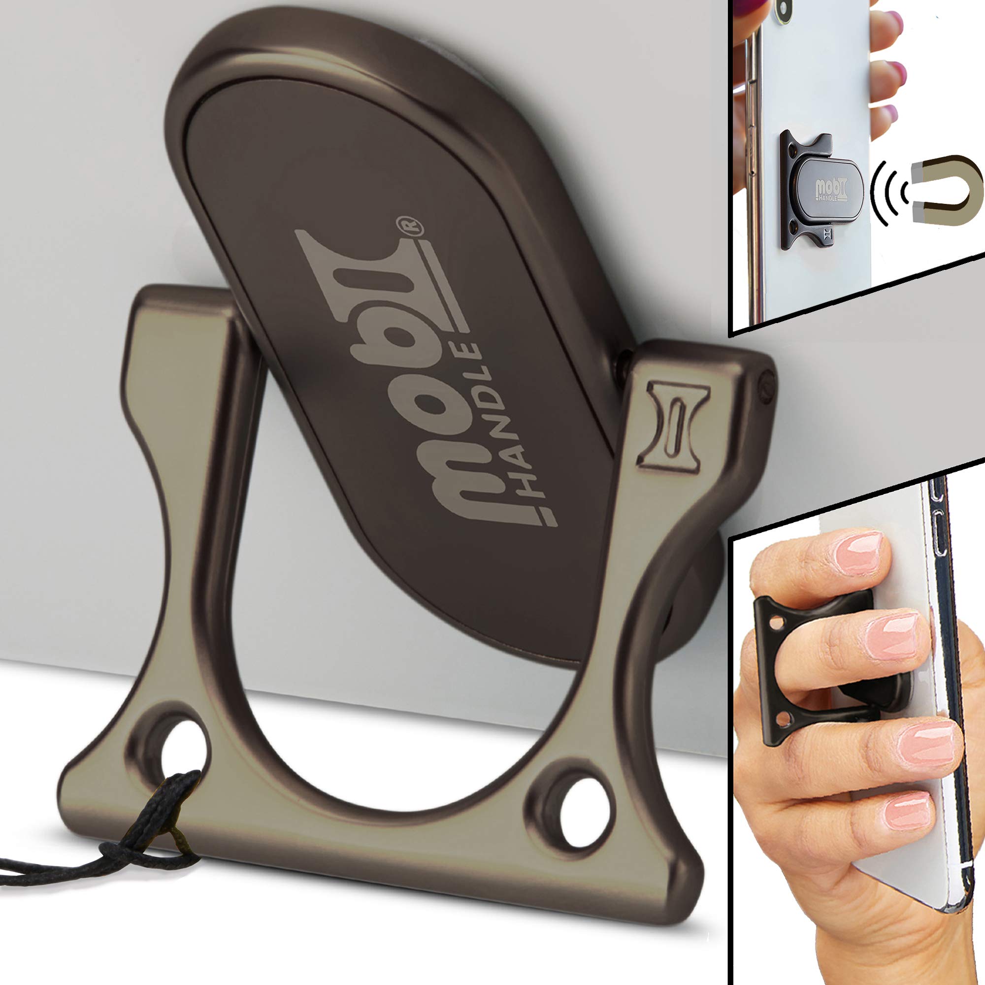 3-in-1 Magnetic Phone Grip Holder with Kickstand - Comfortable 3-Finger Design, Secure Strap, Lightweight & Durable for iPhone 15/14/13, Samsung Galaxy - Perfect for Driving, Gym, Travel & Daily Use (Gun Black)