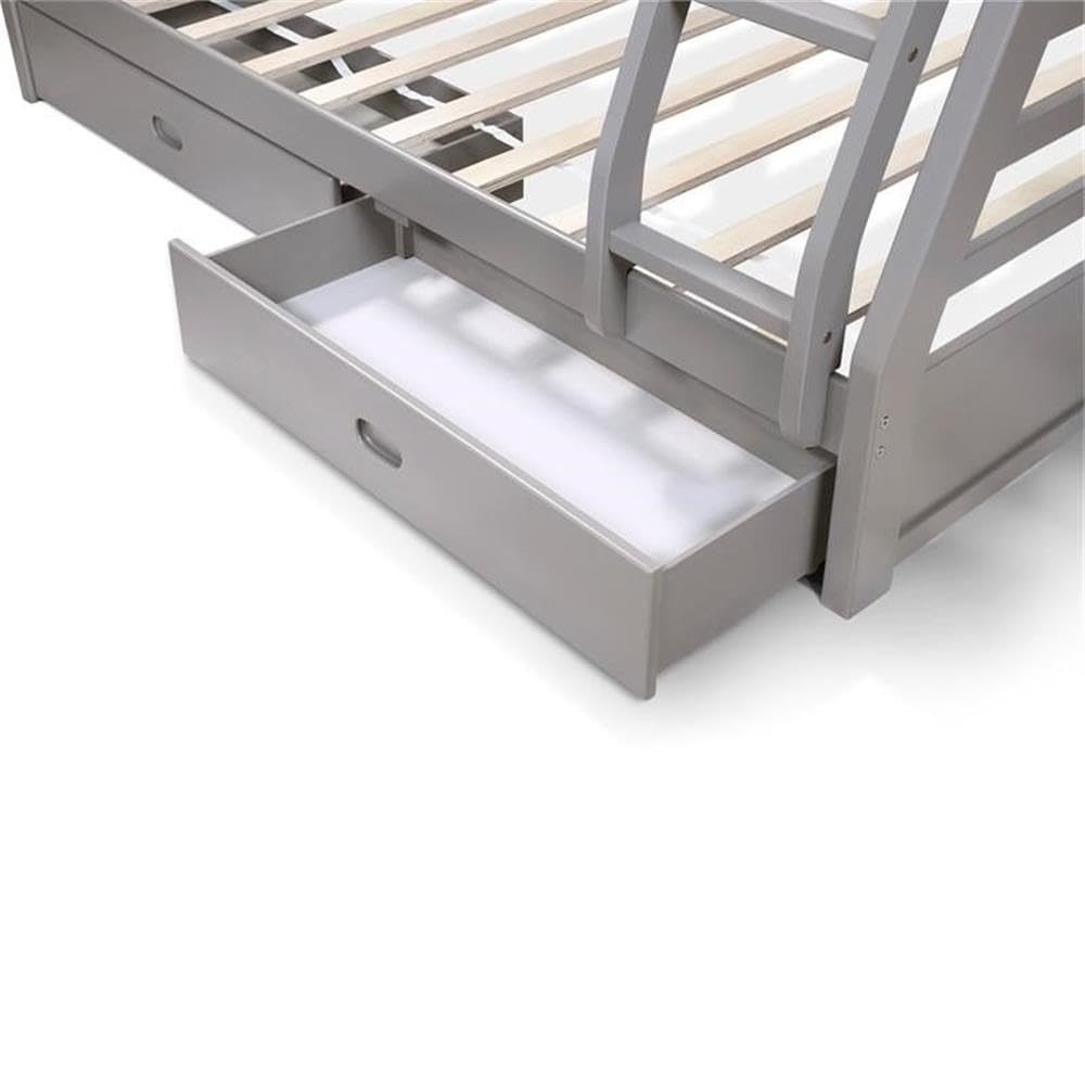 BOWERY HILL Twin Over Full Wood Bunk Bed with 2 Storage Drawers in Gray - Space-Saving Kids Bedroom Furniture for Small Rooms & Shared Spaces