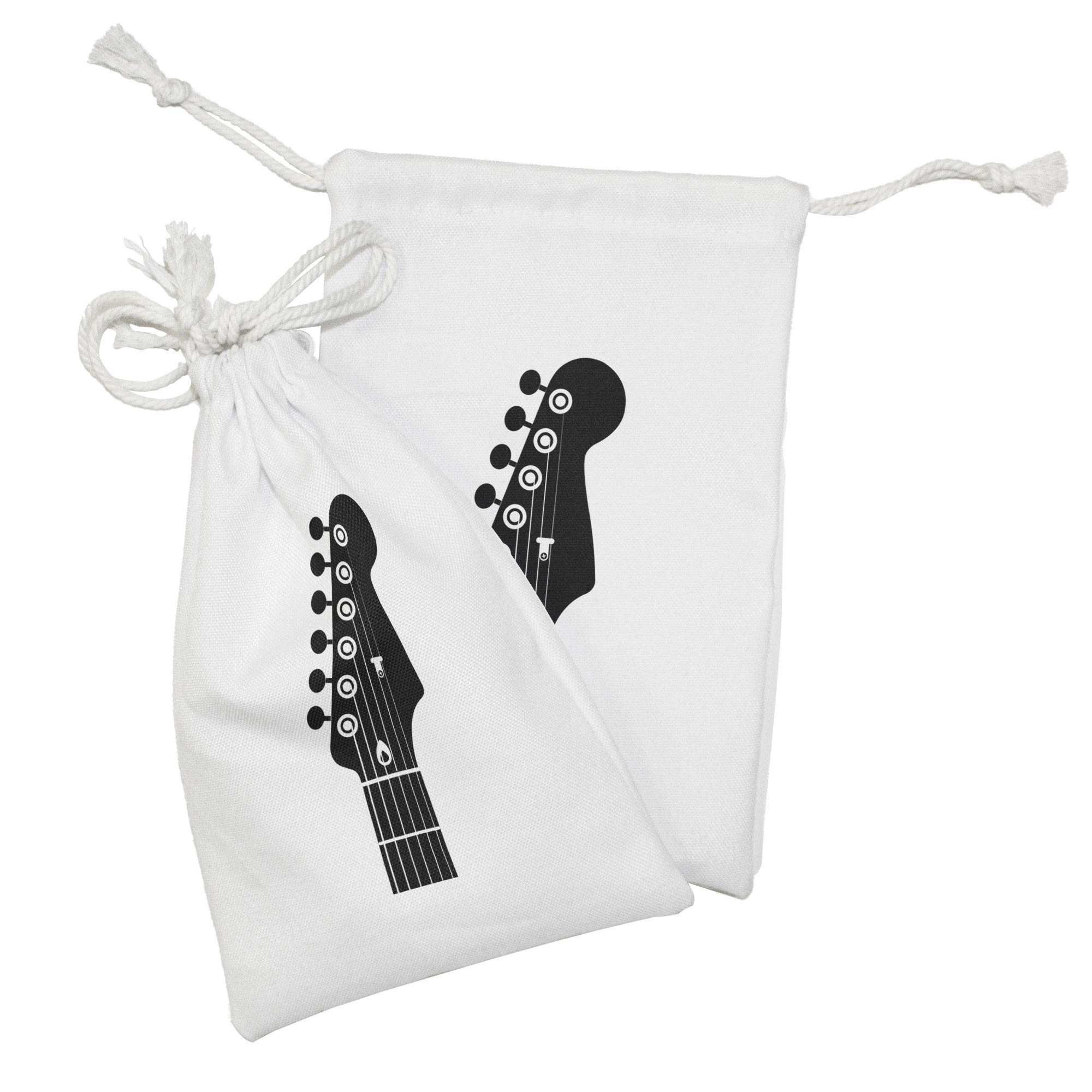 Ambesonne Guitar Fabric Pouch Set of 2 - Monochrome Half Guitar Design with Strings, Small Drawstring Bags for Toiletries, Masks, Jewelry & Party Favors (9