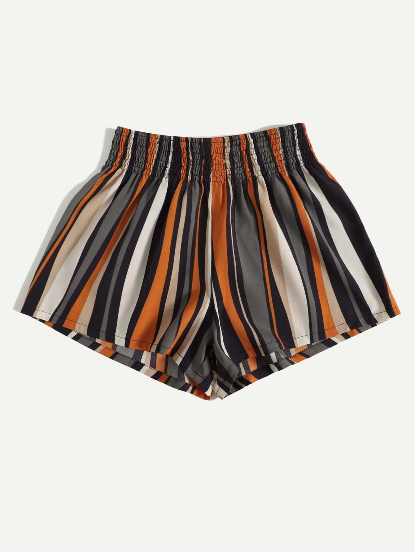 HAOSHU Women's Striped Colorblock Shorts with Shirred Waist - Comfortable Summer Casual Shorts for Beach, Vacation & Everyday Wear