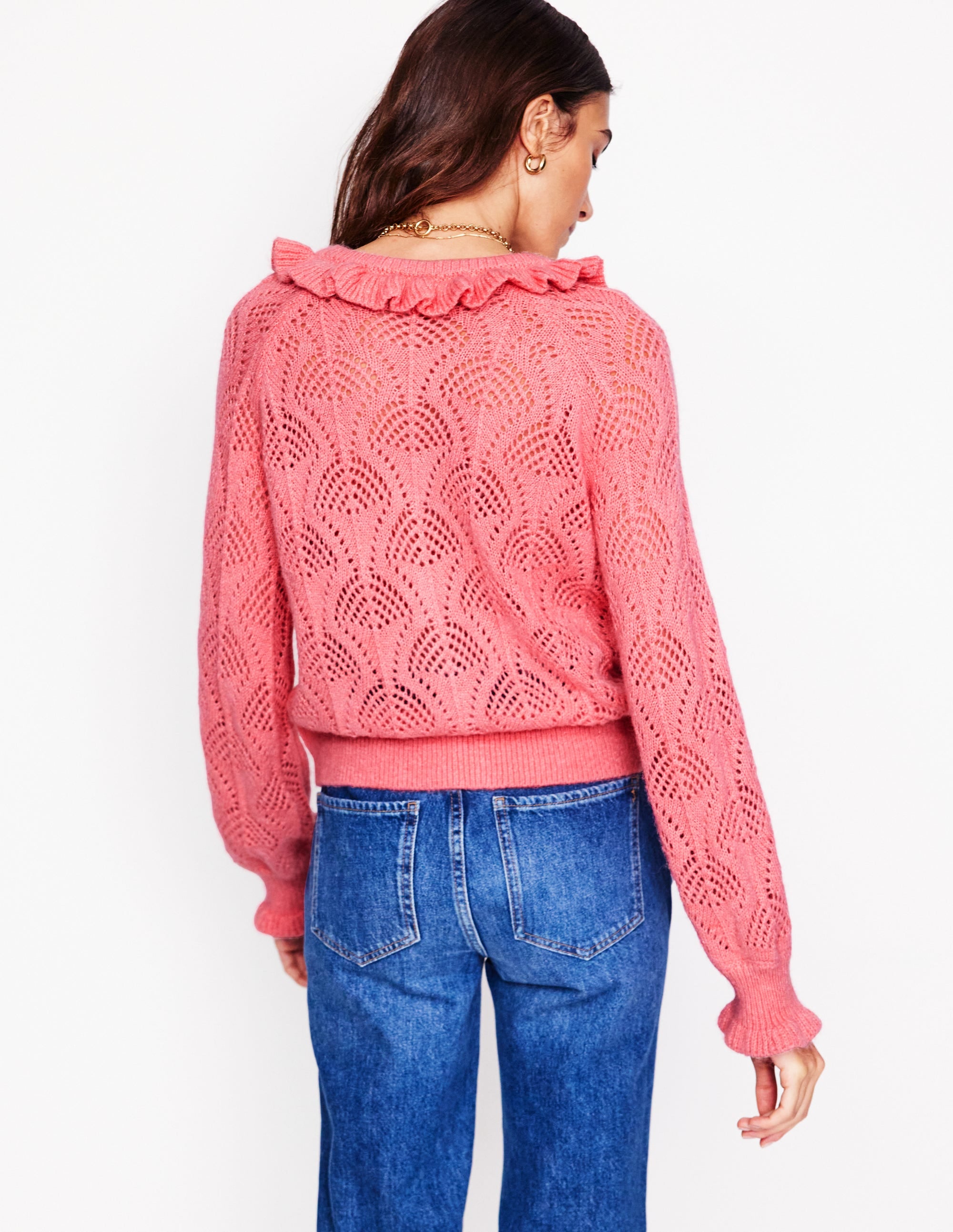 Alice Fluffy Stitch Cardigan for Women - Soft Salmon Pink Knit Sweater | Cozy Fall & Winter Fashion, Casual Outfit, Lounge Wear