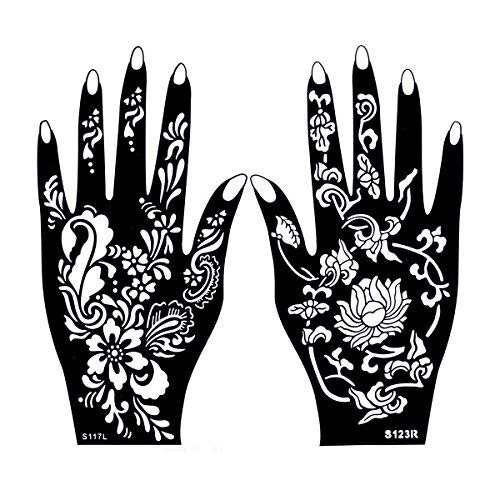 10 Sheets Henna Tattoo Stencils Kit - Temporary Indian & Arabian Body Art Designs for Hands & Feet with Glitter Pen - Perfect for Festivals, Weddings & DIY Body Painting