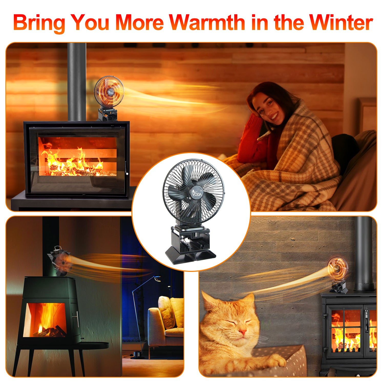 Eco-Friendly Heat Powered Oscillating Stove Fan with Shell Protection - Silent & Efficient for Wood Stoves, Fireplaces & Home Heating - VDSF695RB
