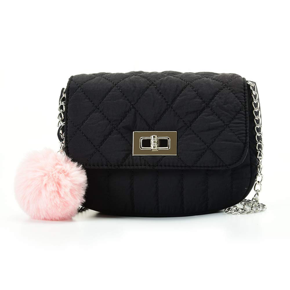 JSTRIVE Cute Small Quilted Crossbody Bag for Women & Teen Girls - Lightweight Nylon Purse with Chain Strap (8