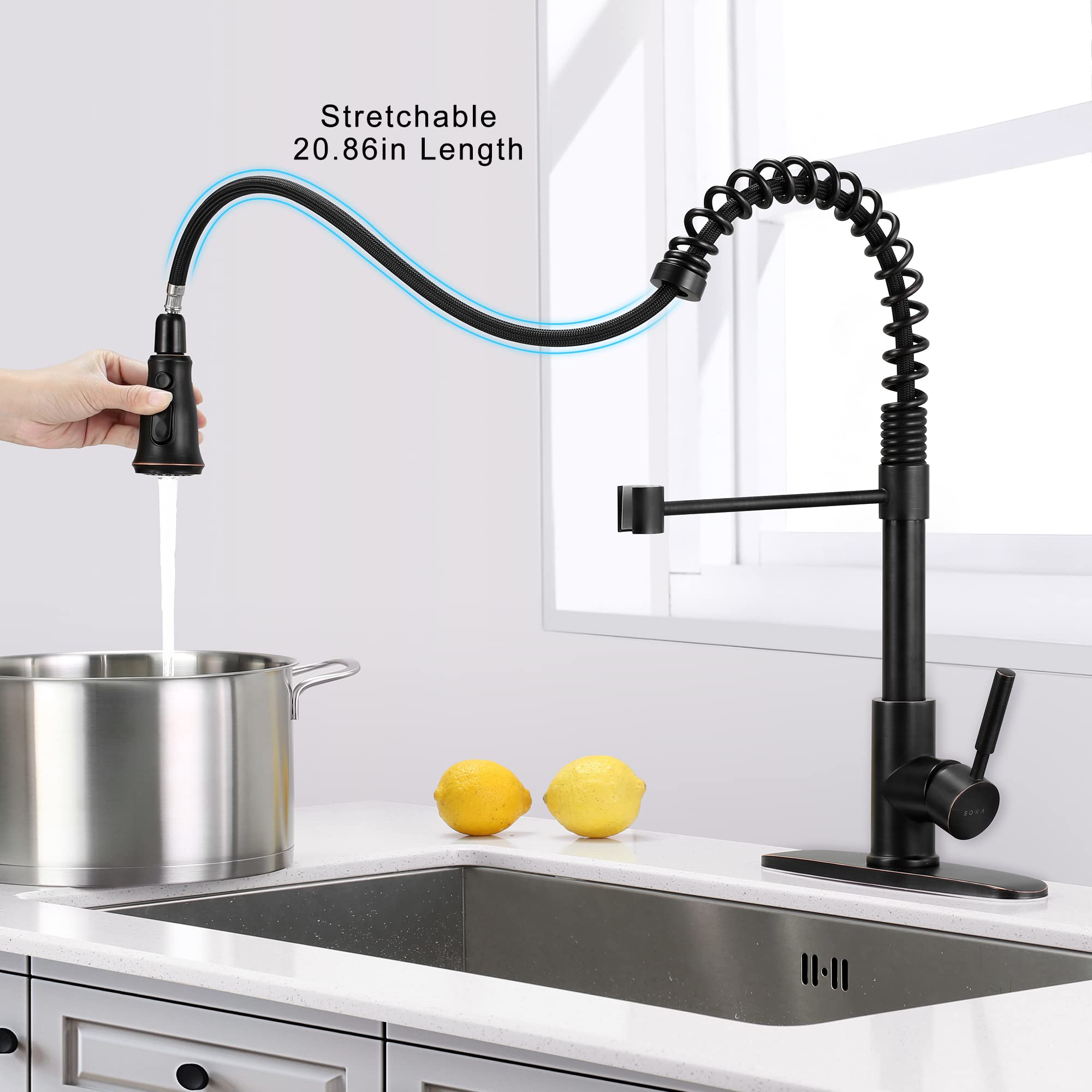 Oil Rubbed Bronze Commercial Kitchen Faucet with Pull Down Sprayer - Single Handle Modern RV Faucet with Deck Plate - 3 Function Laundry Sink Faucet for Restaurants, Food Trucks & Home Kitchens