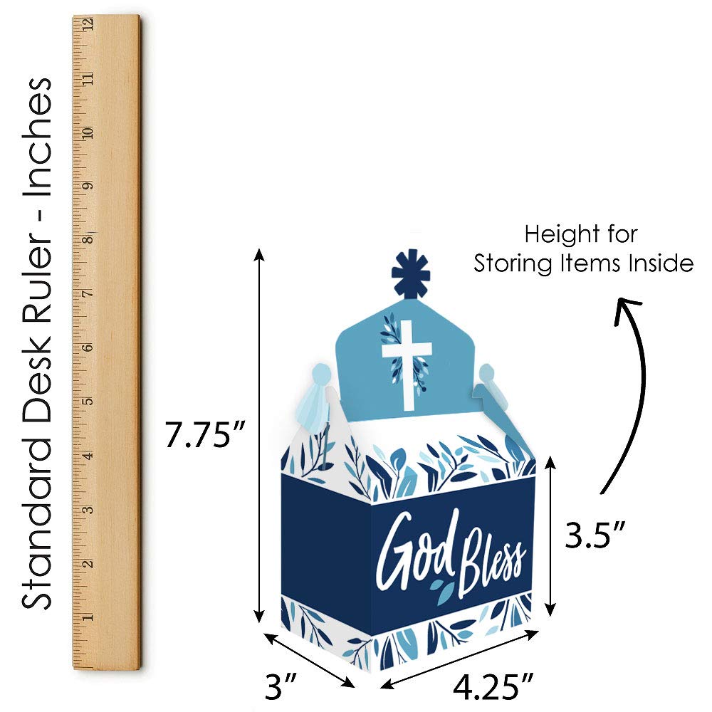 Elegant Blue Cross Treat Boxes - Set of 12 Religious Party Favors for Boys - Perfect for Baptisms, First Communions & Sunday School Celebrations