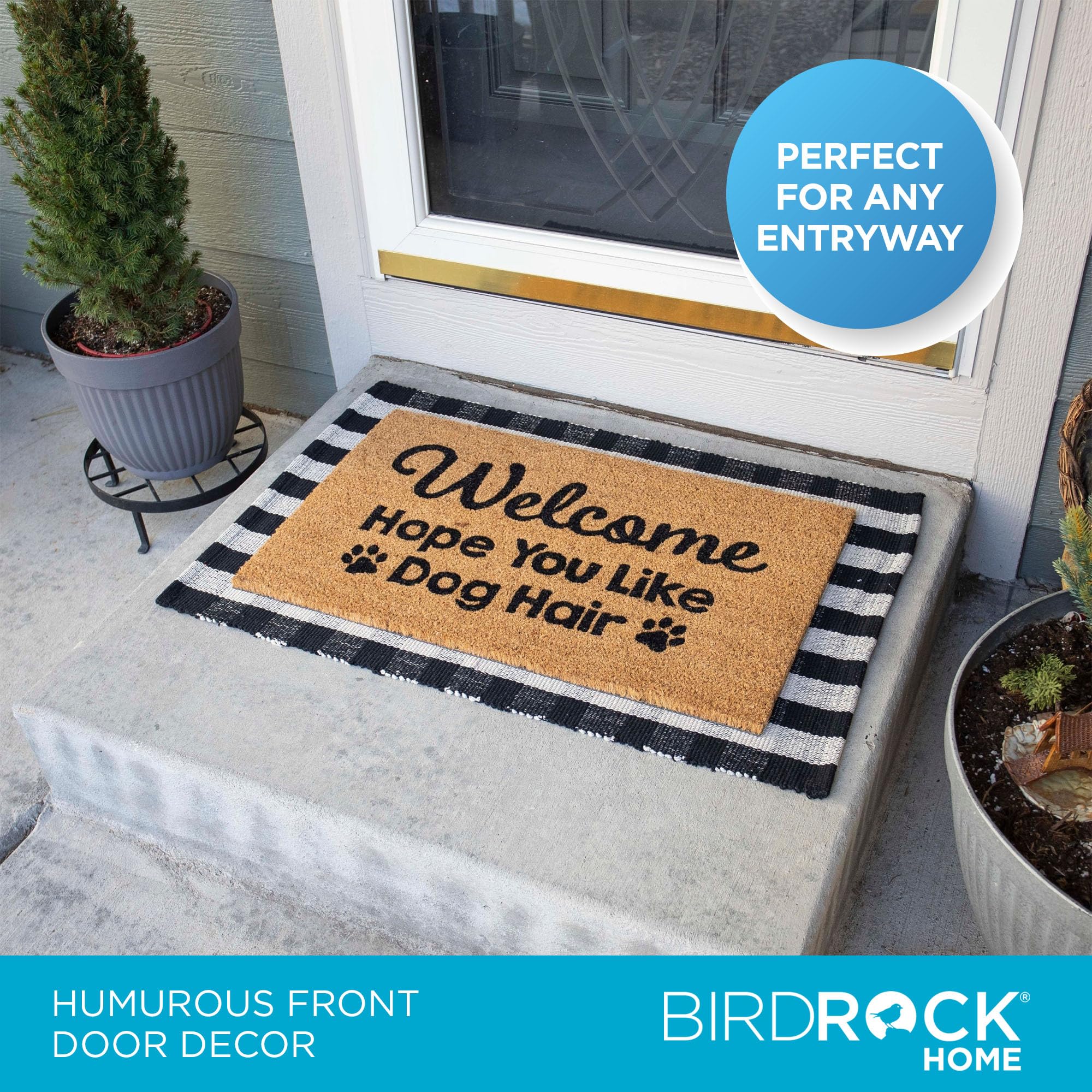 BIRDROCK HOME 18x30 Layered Welcome Mat - Non-Slip Vinyl Backed Outdoor Doormat for Front Door Entryway - Natural Fade Design - Dog Hair Friendly - Perfect for Porch, Patio & Mudroom Use