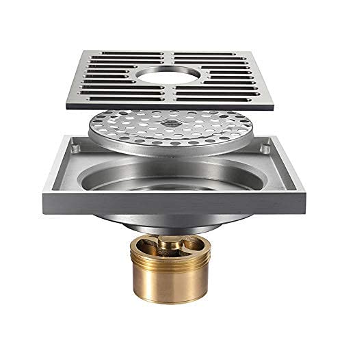 Brushed Nickel Square Shower Drain for Washing Machine - Brass Shower Floor Drain with Removable Cover Grate - Perfect for Bathroom, Laundry Room & Wet Area Drainage Solutions
