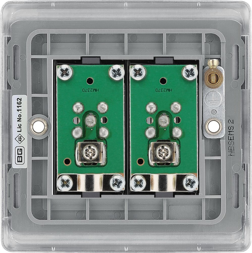 BG Nexus Metal Brushed Steel Double Satellite Socket NBS642B - High-Quality TV & Internet Wall Plate for Home Theater & Office Setup