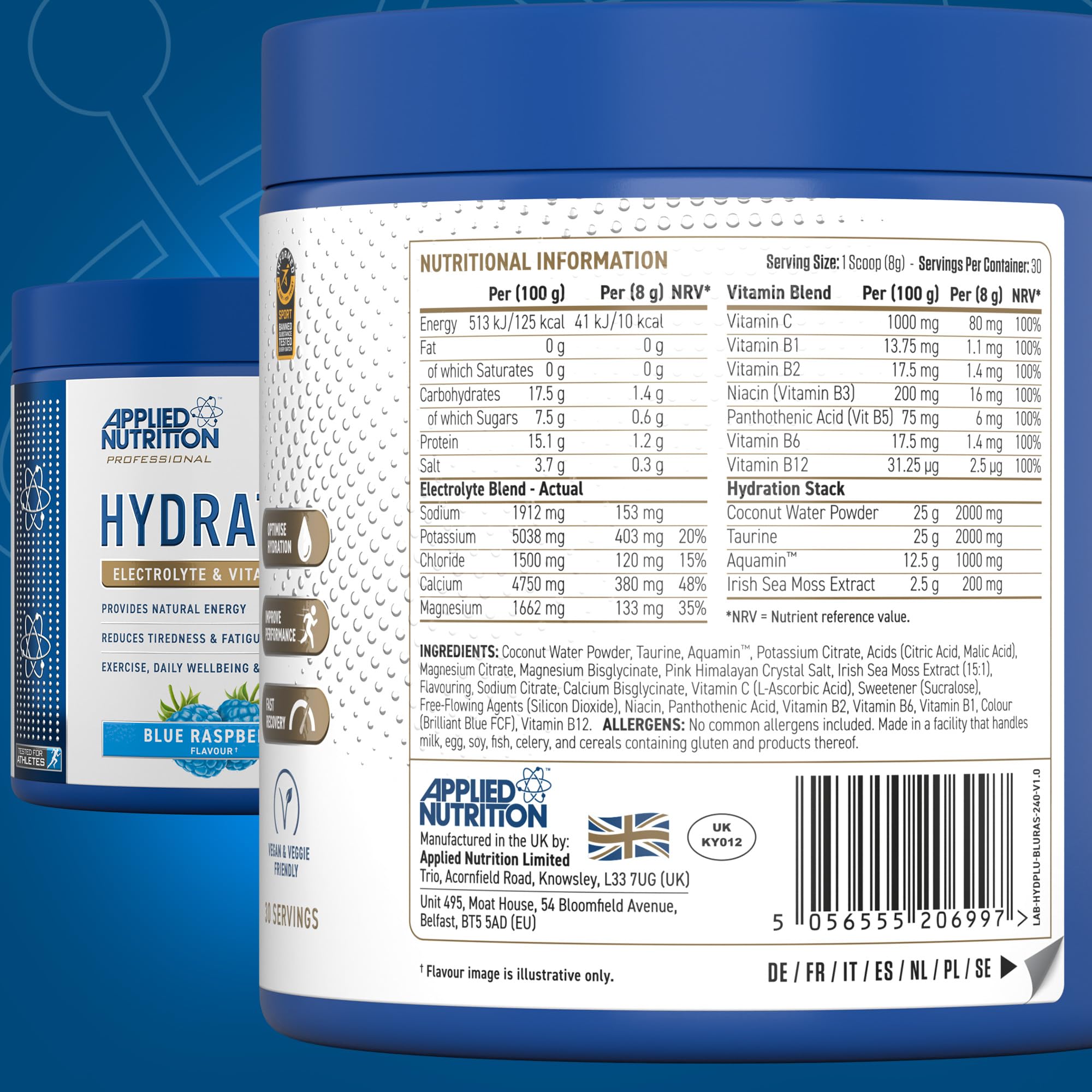 Applied Nutrition Hydration+ Electrolyte Powder 240g - Rapid Hydration for Athletes, Workouts & Outdoor Activities | Sugar-Free Sports Drink Mix with Essential Minerals