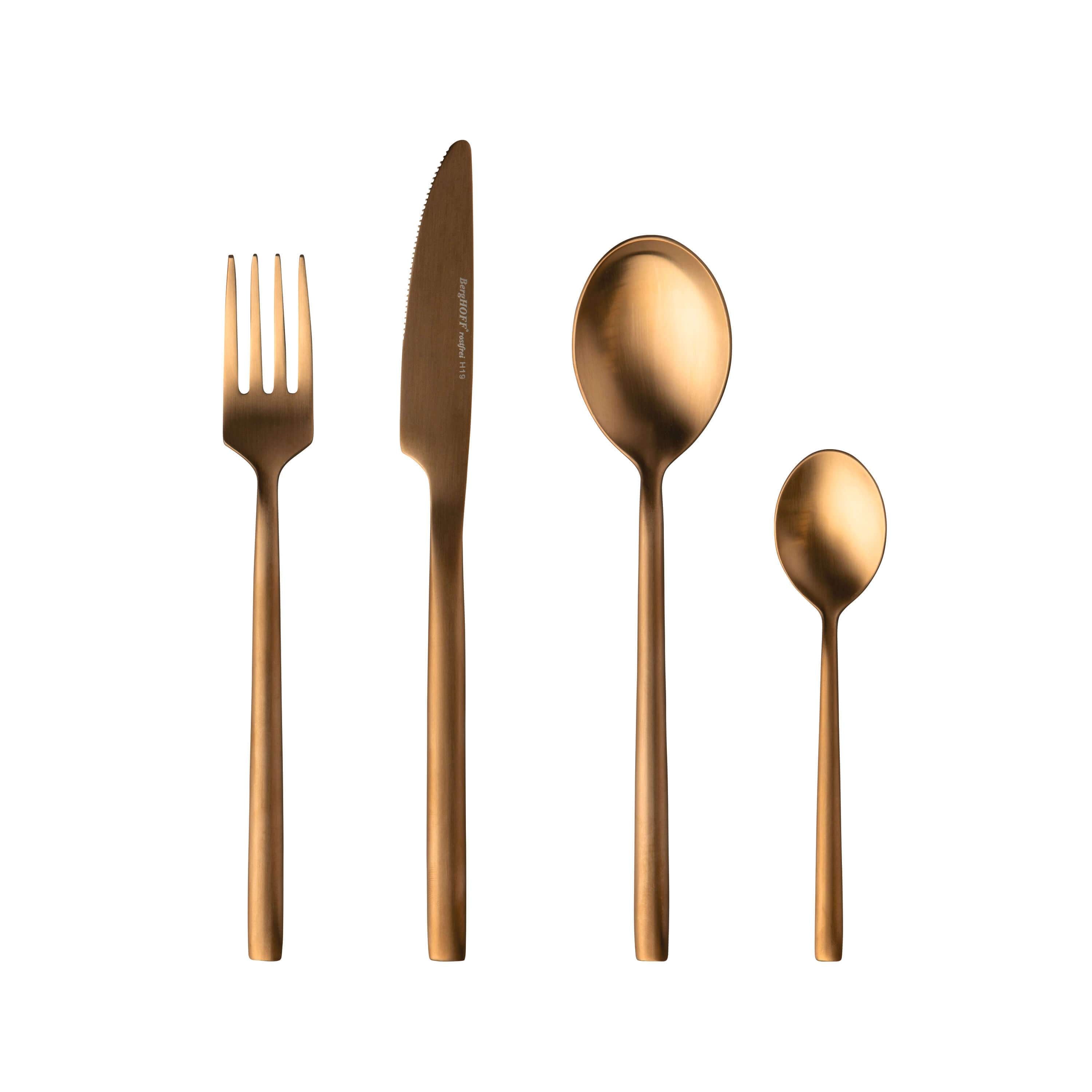 BergHOFF GEM 32-Piece 18/10 Stainless Steel Flatware Set with Gold Plating - Elegant Dinnerware for Formal Dining, Wedding Gifts & Luxury Table Setting