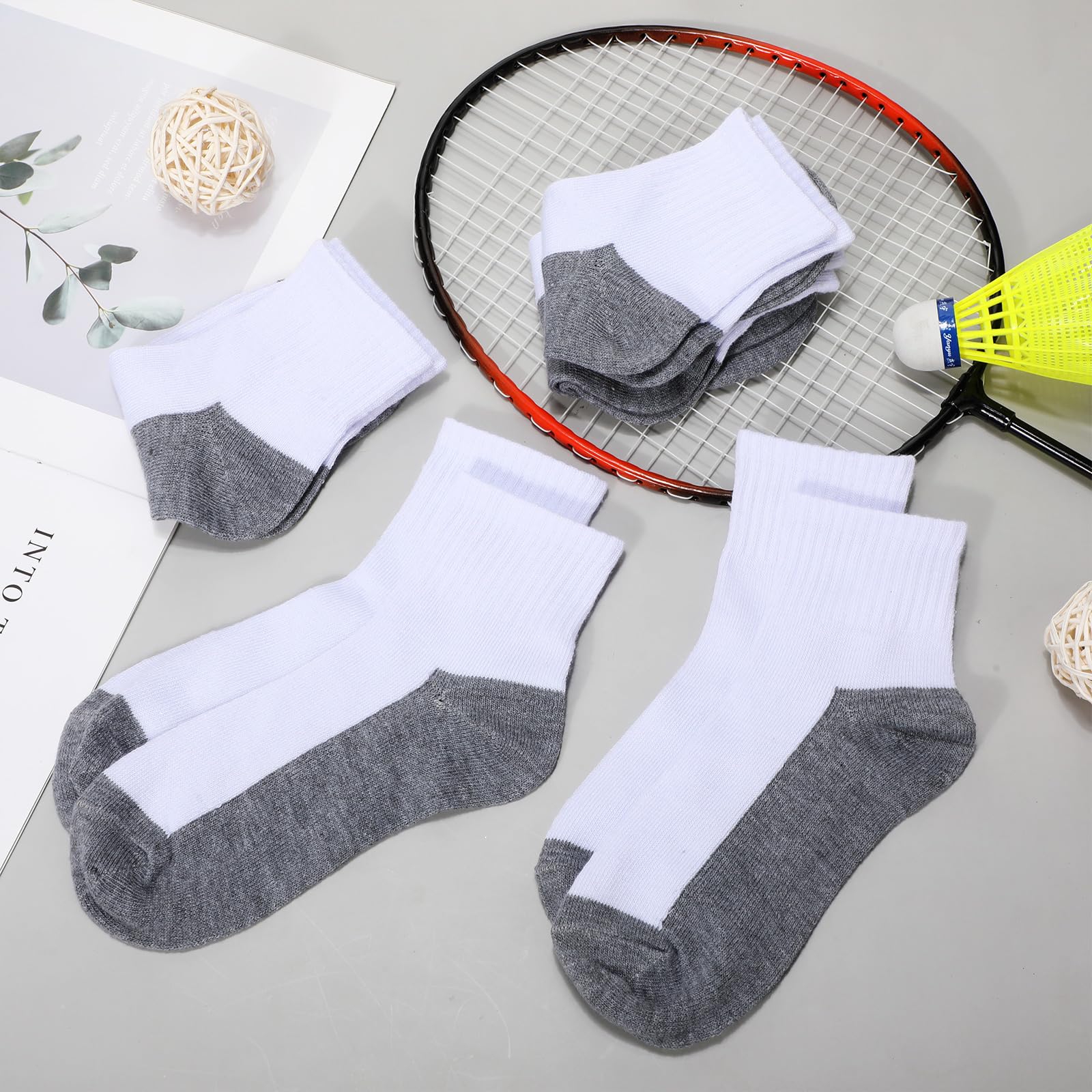 Ramede 100 Pairs Kids Socks - Boys & Girls Crew Cushioned Ankle Socks - Soft Ribbed Athletic Socks for Children (White & Gray, Size 9-12 Years) - Perfect for School, Sports & Daily Wear