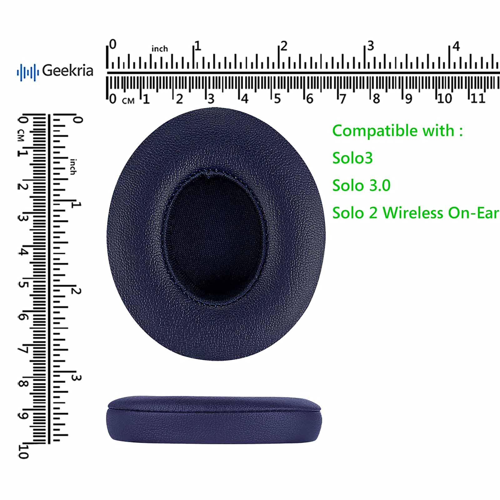 Geekria QuickFit Replacement Ear Pads for Beats Solo 3 Wireless On-Ear Headphones - Navy Blue Memory Foam Ear Cushions Repair Parts - Perfect for Gaming, Workouts & Travel Comfort