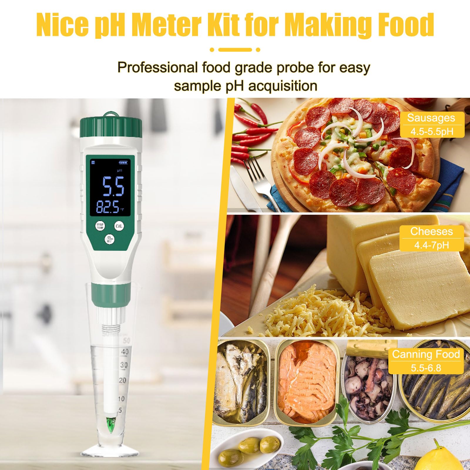 High Accuracy Digital pH Meter for Food - 0.01 Resolution pH Tester with Probe for Sourdough, Bread, Canning, Meat, Cheese & Water | Perfect for Home Brewing, Baking & Food Safety Testing
