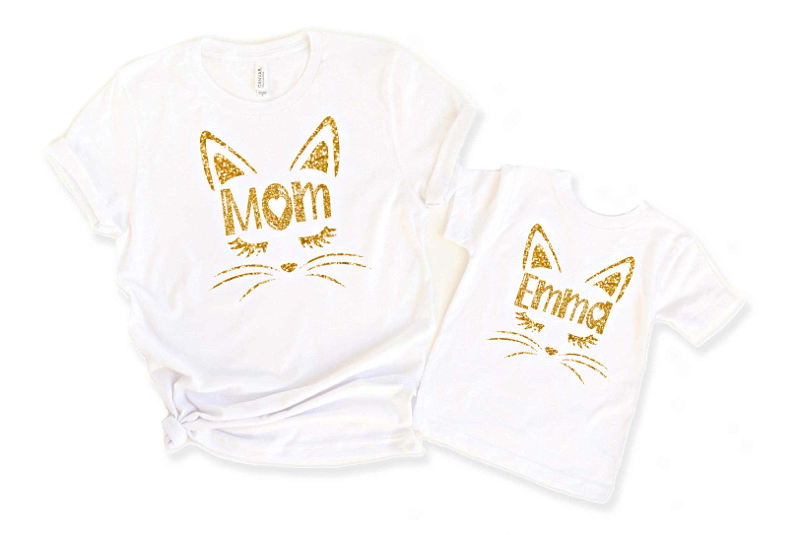 Pink Mommy and Me Matching Shirts - Personalized Mother Daughter Outfits | Cute Kitten Print Toddler T-Shirt | Perfect for Family Photos, Birthday Gifts & Mother's Day