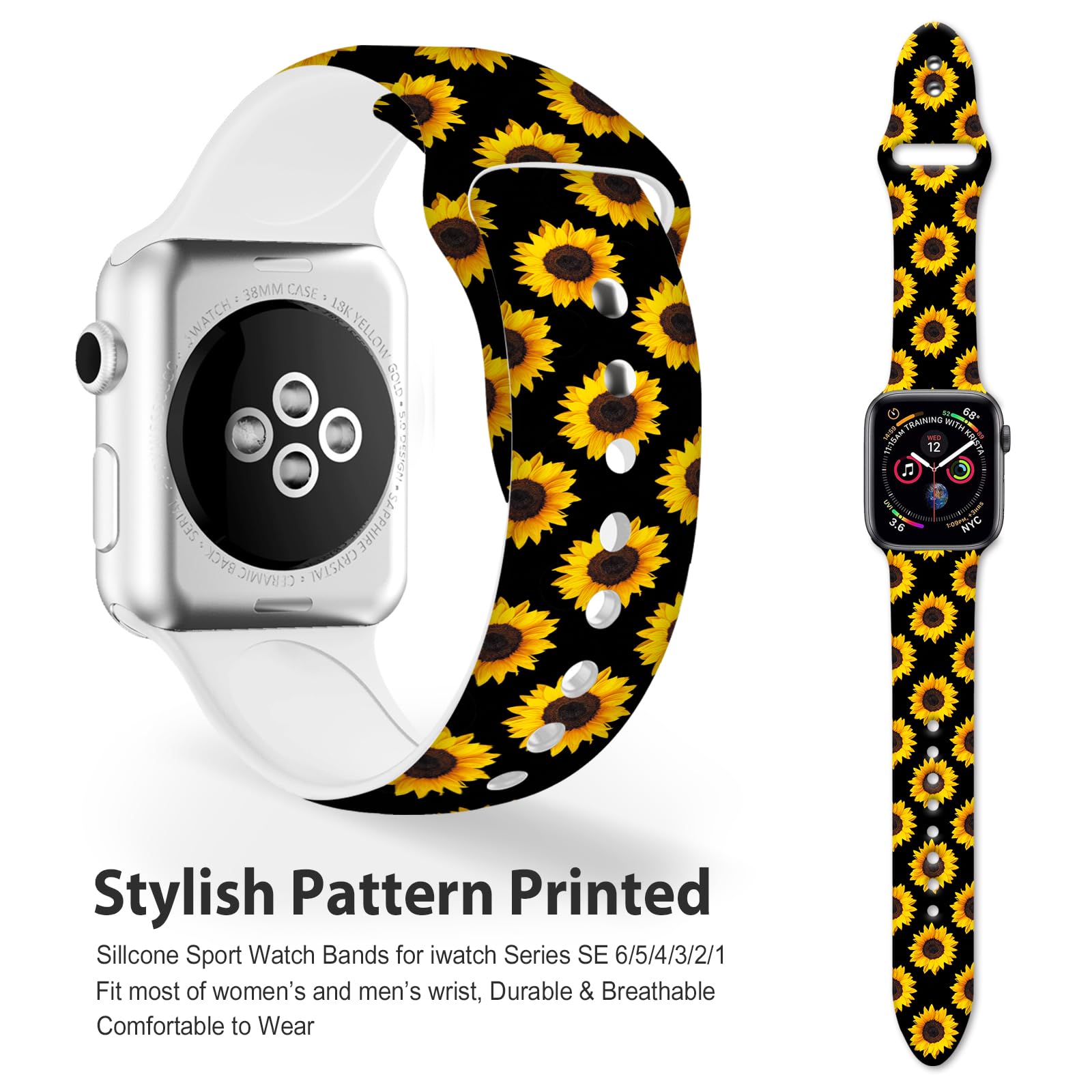 Fashionable Apple Watch Bands for Women - Soft Silicone Replacement Straps Compatible with iWatch Series 7/6/5/4/3/2/1/SE (38mm 40mm 41mm) - Adjustable Sports Wristbands for Running, Workout & Daily Wear