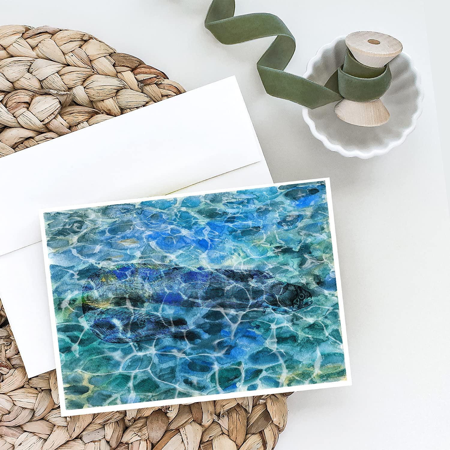 Caroline's Treasures BB5360GCA7P Underwater Eel Greeting Cards - Pack of 8 Blank A7 Note Cards (5x7 Inches) with Envelopes - Perfect for Birthday, Thank You & Holiday Cards - Whimsical Ocean Theme Stationery for All Occasions
