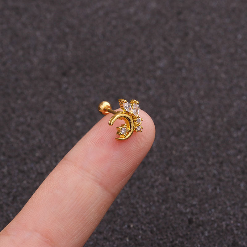 20G Cartilage Tiny Stud Earrings - Moon and Star Earrings for Women | HSPJ1979 | Perfect for Daily Wear, Parties & Gifts